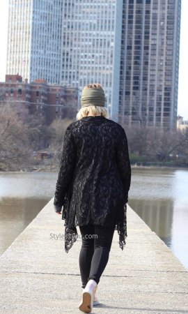 Maya Victorian Modern Vintage Lace Cardigan In Black