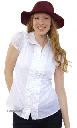 Poly Ladies Fitted Vintage Ruffle Blouse In White