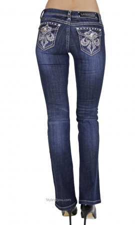 Ladies Rhinestone Embroidered Bootcut Denim Jeans LA Idol Jeans LA Idol ...