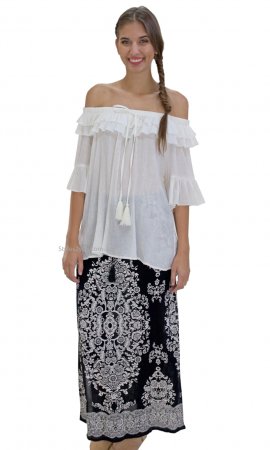 Reedley Textured Bell Sleeve Off Shoulder Loose Fit Blouse White