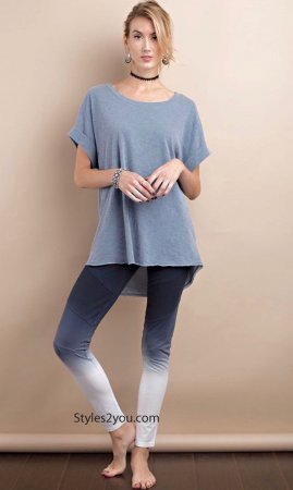 Somine Ombre Dip Dye Cotton Leggings Yoga Workout Pants Navy