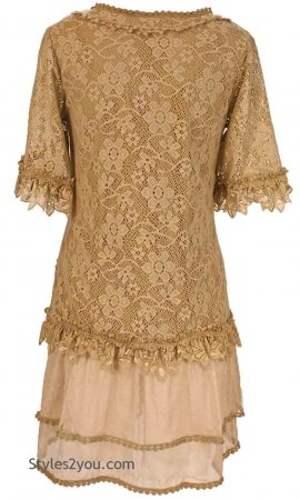 Emma Retro Layered Lace Vintage Victorian Blouse Brown