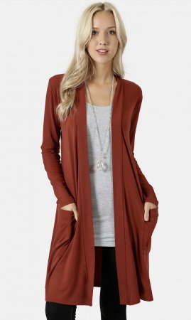 Venice PLUS SIZE Long Sleeve Slouch Pocket Cardigan In Dark Rust ...