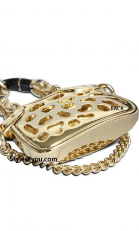 Handbag Rhinestone Keychain In Black & Gold