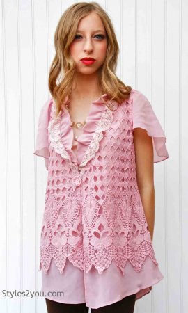 Esme Ladies Vintage Reproduction Cardigan Pink Pretty Angel Tops