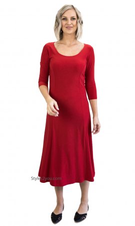 Monique Scoop Neckline 3/4 Sleeve Princess A-Line Red Dress