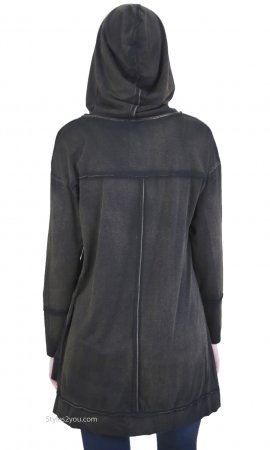 Porscha Hooded Tunic Top In Vintage Wash Charcoal