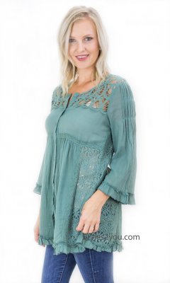 Whidbey Adjustable Bust Button Up Crochet Corset Top In Teal [M9537 ...
