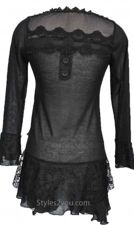 Rain Ladies PLUS SIZE Layered Vintage Victorian Blouse In Black