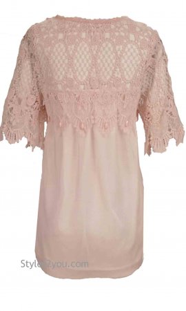 Moscow Vintage Crochet Lace Tunic In Pink Pretty Angel Clothing