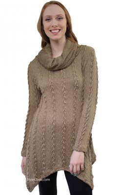 Tegan Ladies Cable Knit Sweater Shirt Dress In Brown [ALKS10962BR ...