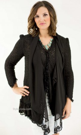 Phoebe Ladies Layered Sweater Cardigan In Black Pretty Angel Top