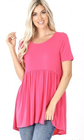 Dorado Short Sleeve Baby Doll Top Hi Low Hem In Fuchsia [RT3151AB ...