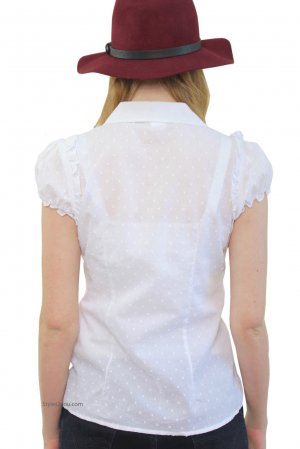 Poly Ladies Fitted Vintage Ruffle Blouse In White