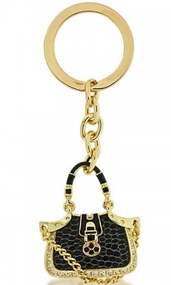 Handbag Rhinestone Keychain In Black & Gold