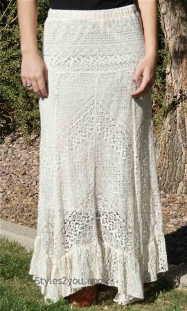 Anna Victorian Vintage Lace Maxi Skirt With Elastic Waist