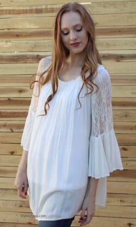 Lillian 3/4 Lace Sleeve Shirt Dress In Off White Sacred Threads