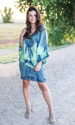 Peaceful Shirt Dress In Blues And Greens Sacred Threads Clothing