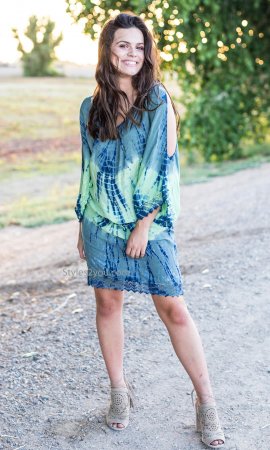 Peaceful Shirt Dress In Blues And Greens Sacred Threads Clothing