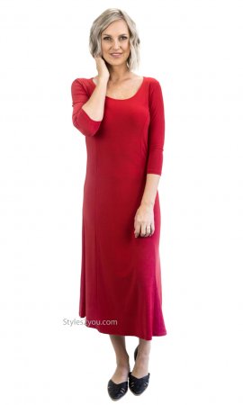 Monique Scoop Neckline 3/4 Sleeve Princess A-Line Red Dress