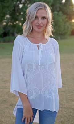 Quinn Ladies Embroidered 3/4 Sleeve Blouse White Sacred Threads