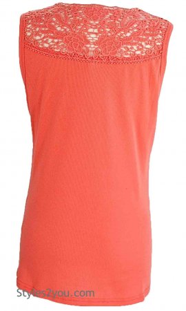 Zoey Vintage Reproduction Ribbed Tank With Crochet Yoke In Coral ...