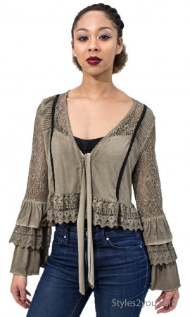 Piper Lace Bolero With Tiered Ruffle Sleeve Vintage Wash Moss [RCJ52 ...
