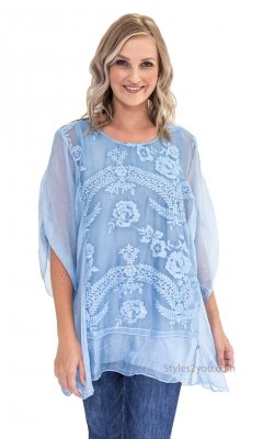 Katy Embroidered Vintage Victorian Tunic In Color Washed Blue ...