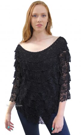 Lucky Layered Crochet Vintage Victoria Lace Blouse In Black