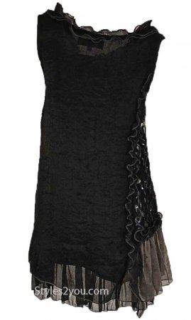 Penelope Ladies Sleeveless Victorian Tunic Black & Gray Pretty