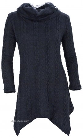Tegan Ladies Cable Knit Sweater Shirt Dress In Black [ALKS10962BK ...