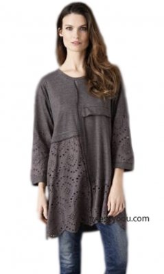Emerald Long Sleeve Embroidered Eyelet Tunic Dress In Gray
