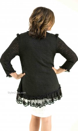 Phoebe Ladies Layered Sweater Cardigan In Black Pretty Angel Top