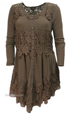 Jayden Sleeveless Layered Crochet & Lace Vest In Mushroom [ET9343 