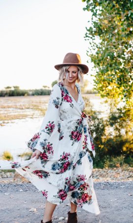 Jolene Floral Ruffle Side Wrap Maxi Dress In Natural