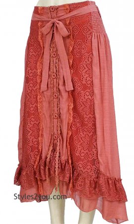 Jana Vintage Lace Bohemian Western Skirt In Rust Pretty Angel