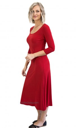 Monique Scoop Neckline 3/4 Sleeve Princess A-Line Red Dress