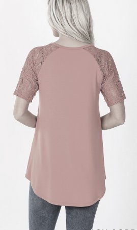 Nisi Short Lace Sleeve V-Neck Shirt In Ash Copper