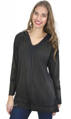 Porscha Hooded Tunic Top In Vintage Wash Charcoal