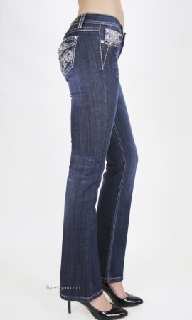 Ladies Rhinestone Embroidered Bootcut Denim Jeans LA Idol Jeans