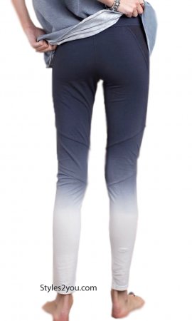 Somine Ombre Dip Dye Cotton Leggings Yoga Workout Pants Navy