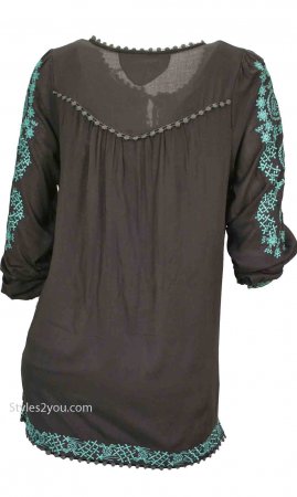 Hope Lady's Oversized Embroidered Bohemian Blouse In Gray Como No ...