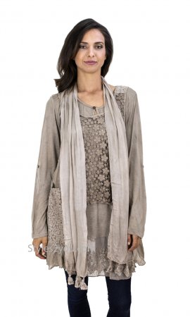 Pandora Crochet & Lace Three Piece Shirt Dress Or Vest In Brown