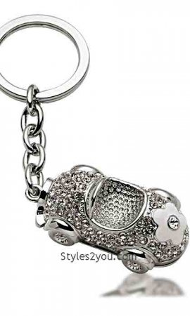 Flower Power Car Swarovski Crystal Car Keychain In White