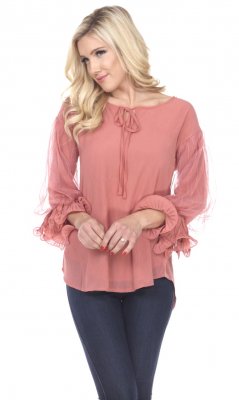 Tacoma Pretty Angel Long Sleeve Blouse In Coral