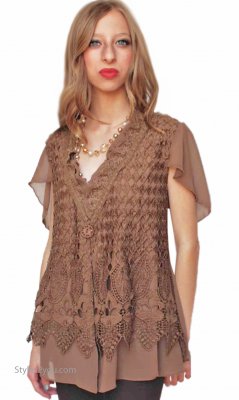 Esme Ladies Vintage Reproduction Cardigan Brown Pretty Angel Top