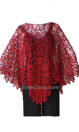 Red Silk Baton Burg Poncho