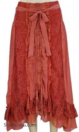 Jana Vintage Lace Bohemian Western Skirt In Rust Pretty Angel