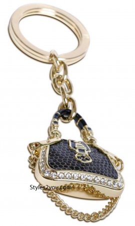 Handbag Rhinestone Keychain In Black & Gold