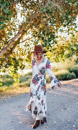 Jolene Floral Ruffle Side Wrap Maxi Dress In Natural
